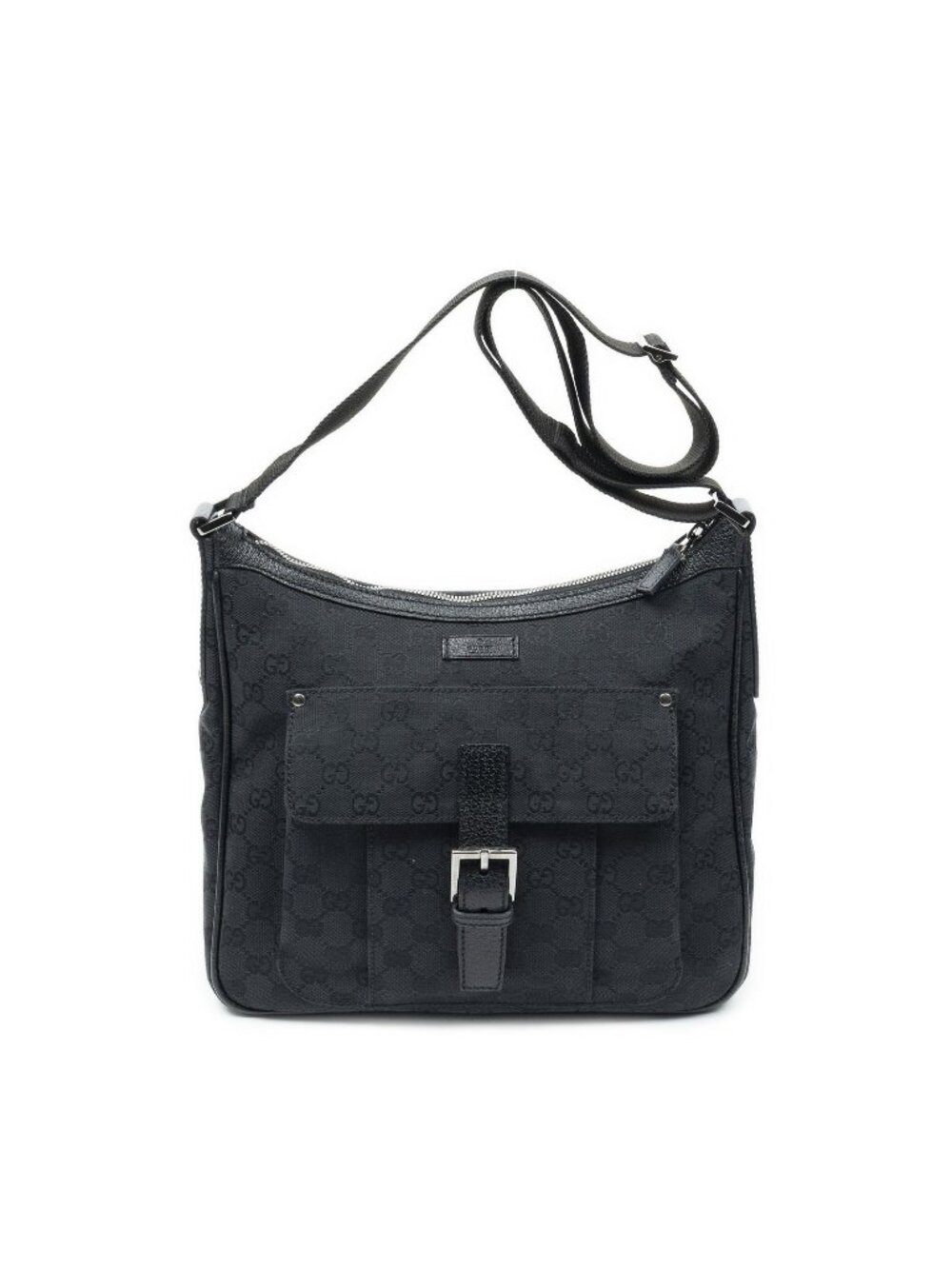 Gucci Front Pocket Zip Messenger Bag Black GG Canvas